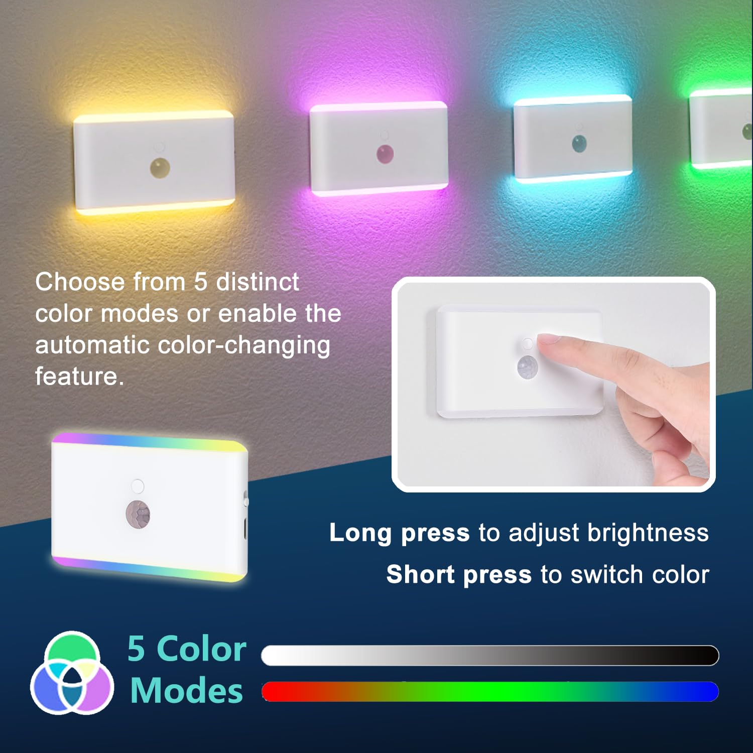 4-Pack Motion Sensor Night Light Cruise Approved Magnetic Rechargeable with USB RGB Color-Changing Modes LED Auto Nightlight for — view 2