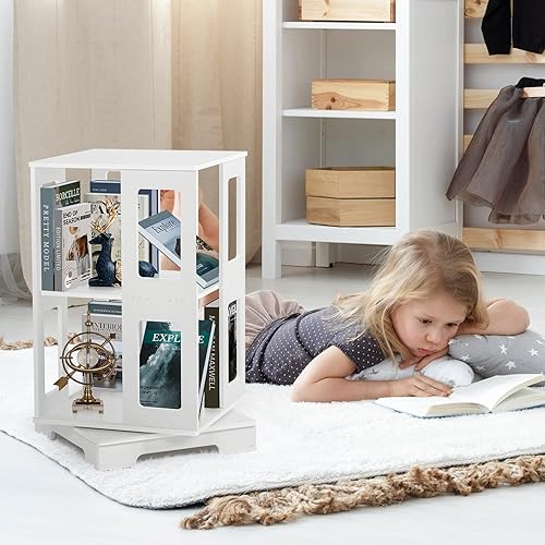 Miniatura 2 de Nisorpa Estantería giratoria de 2 niveles, estantería cuadrada giratoria de 360, estante de almacenamiento de pie para niños y adultos, utilizado en