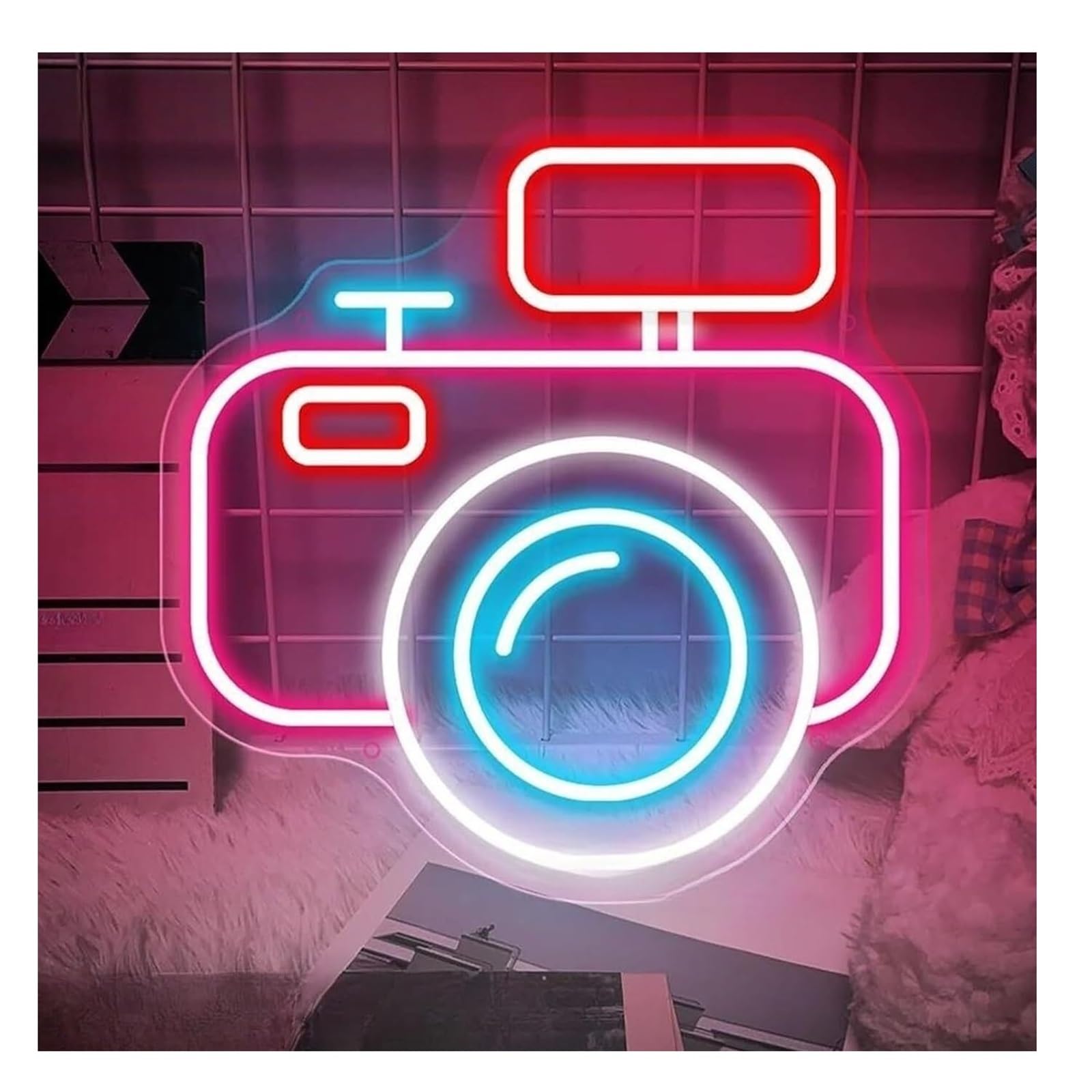 Zynther Neon lamp Soothing Atmosphere Photography Camera Neon Sign Light for Room Decor(E)