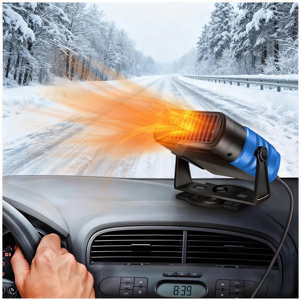 Gntodebj 4-in-1 Auto Heizlüfter, 12V Sofortige Wärmeleistung Windschutzscheiben Defroster Demister mit 360° Drehbar und 90° Neigbar zum Die Meisten Autos