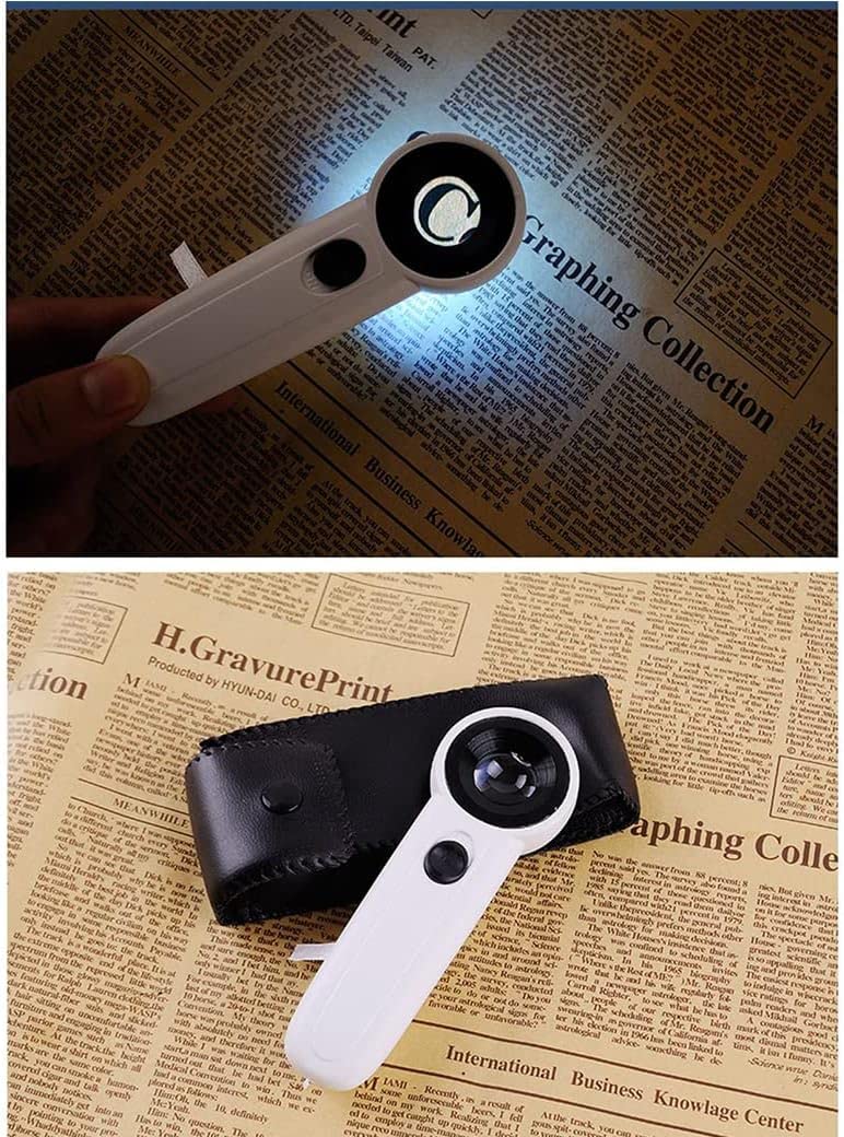 Ręczna lupa powiększająca 40X z 2 diodami LED, podświetlana lupa z podświetleniem, lupa do czytania dla seniorów Czytaj, monety, znaczki, mapę, białe okulary inspekcyjne Beauty Comes