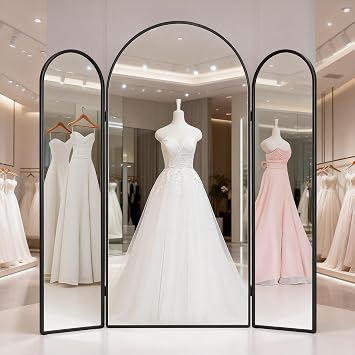 3-Way Trifold Full Length Mirror 71" x 67", Oversized Large Floor Standing Floor Mirror with Tempered Glass, Metal Frame, 3-in-1 Detachable Panel for Bridal Shop, Clothing Store, Closet Black