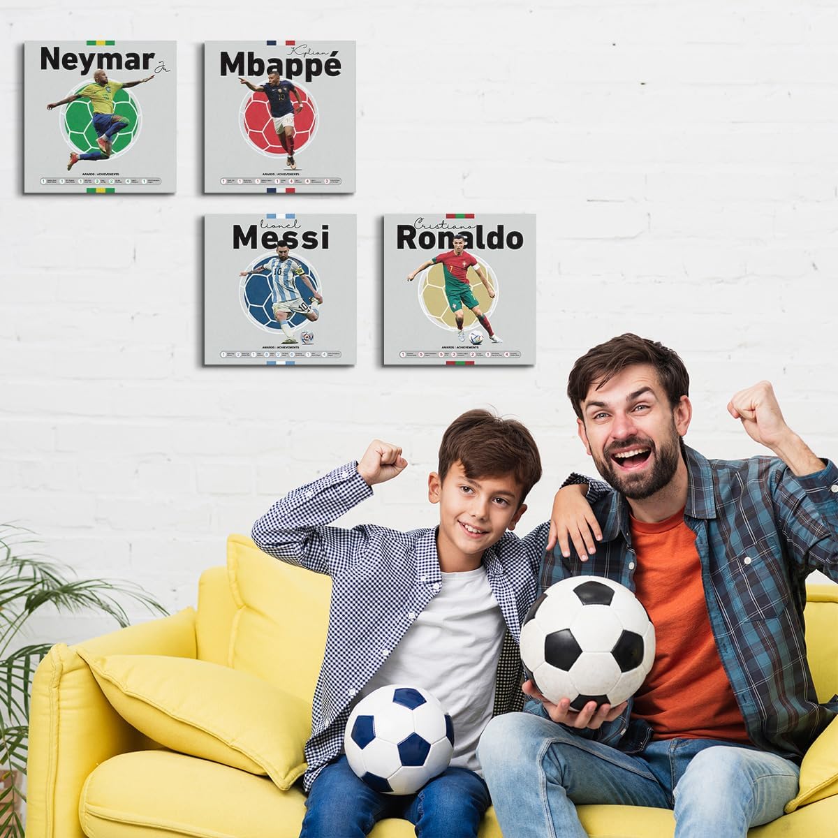 4PC Canvas Wall Art Framed Art Famous Soccer Superstar Room Decor Inspirational Sports Paintings Soccer Gifts Wall Decor Prints Picture for Boys Room Sports Club Bar Bedroom Home Decor 7.9x7.9 inch - Image 5