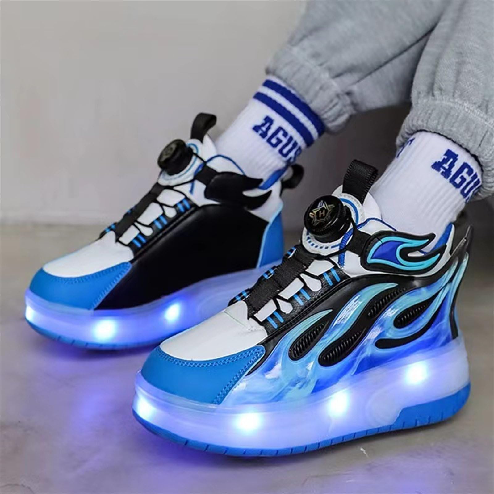 Mateju Kinder Schuhe mit Rollen für Mädchen Jungen, LED Blinkend Rollschuhe Schuhe mit 2 Rollen, 2 in 1 Versenkbarer Roller Turnschuhe Skateboardschuhe 30-41 EU