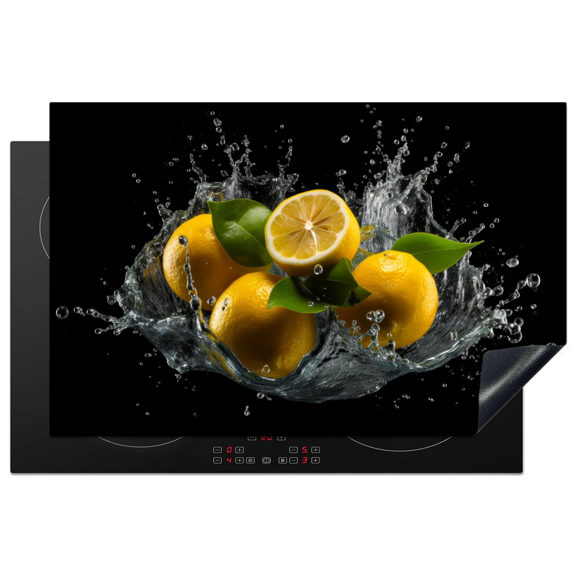 KitchenYeah© Herdabdeckplatte Einteilig Abdeckplatten Cerankochfeld Abdeckung Ceranfeld Herdplattenabdeckung Induktionsmatte Zitrone - Frucht - Gelb - Schwarz - 80x52 cm