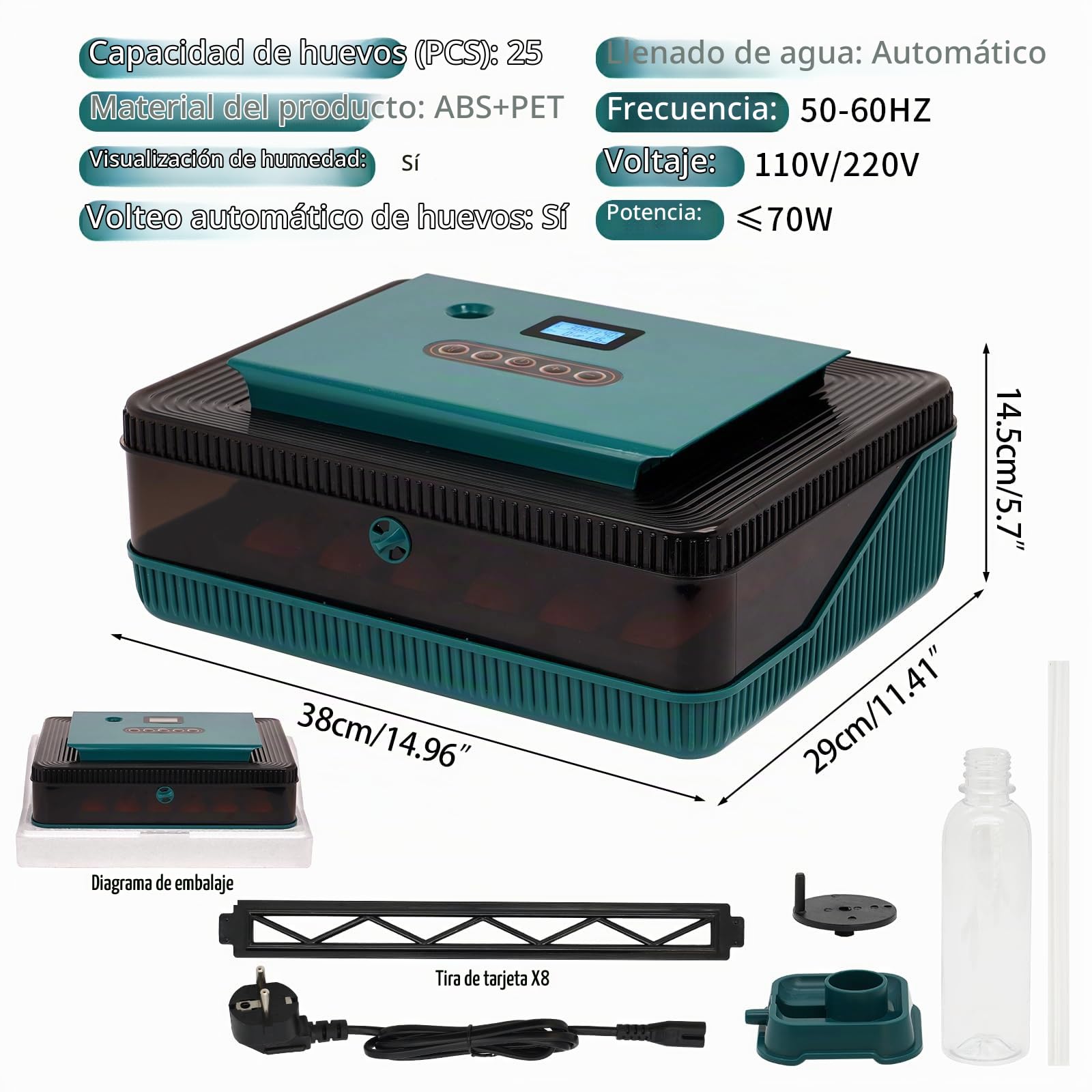 Incubadora AutomáTica de 25 Huevos con Volteo AutomáTico, Pantalla LED MultifuncióN y Control de Temperatura y Humedad Para Pollos, Patos y Ocas