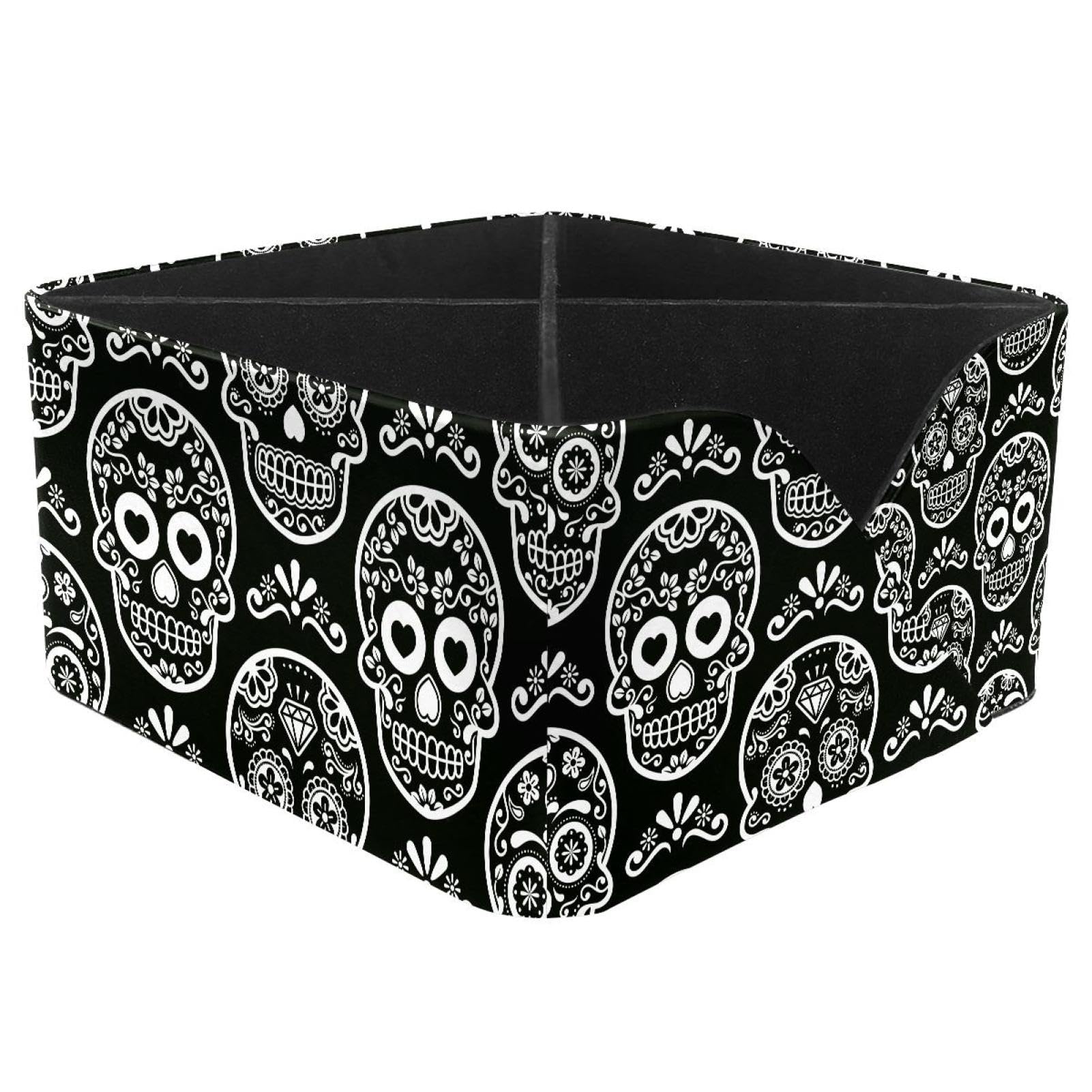 KengjuTesu Day of the Dead Suger Skull Balck White Desktop Organizer Pen Holder, Rectangular Pencil Cup for Office, Study and Makeup Stations