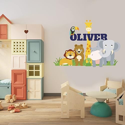 Miniatura 3 de waldo Vinilo de pared de animales de la selva con nombre personalizado, decoración de pared de animales, WD30, calcomanía de pared extraíble para