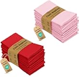 Bundle of 12-Pack Cloth Napkins Pink with 12-Pack Cloth Napkins Red (18x18 Inch) Cotton Blend. Soft, Washable Kitchen Linen for Dinner, Weddings & Cocktail Parties.
