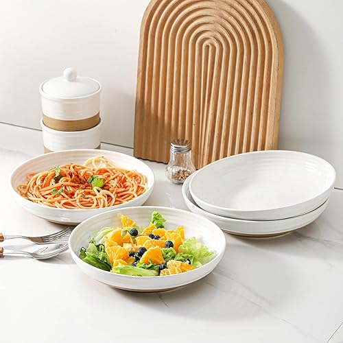 Vista 14 de Hasense Juego de 2 cuencos de cerámica para pasta, 8.7 pulgadas, cuencos para cocina, cuencos poco profundos de 32 onzas para pasta, sopa, ensalada