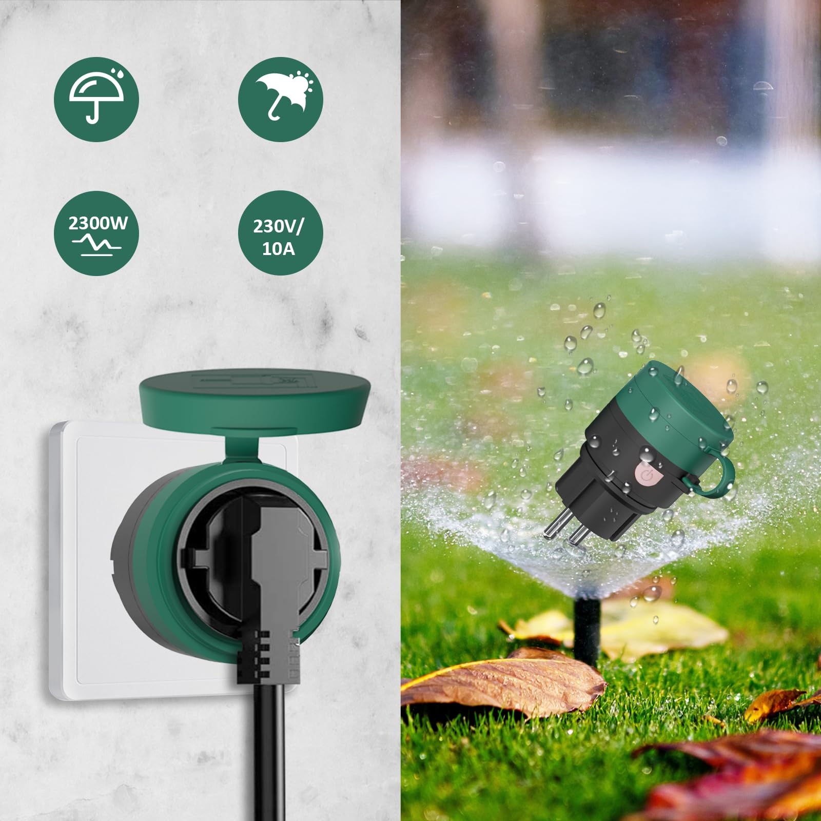 Enchufes inalámbricos con mando a distancia para exteriores, IP44, resistentes al agua, juego de enchufes inalámbricos 1+3, para exteriores, alcance de 40 m, 2300 W, juego de interruptor