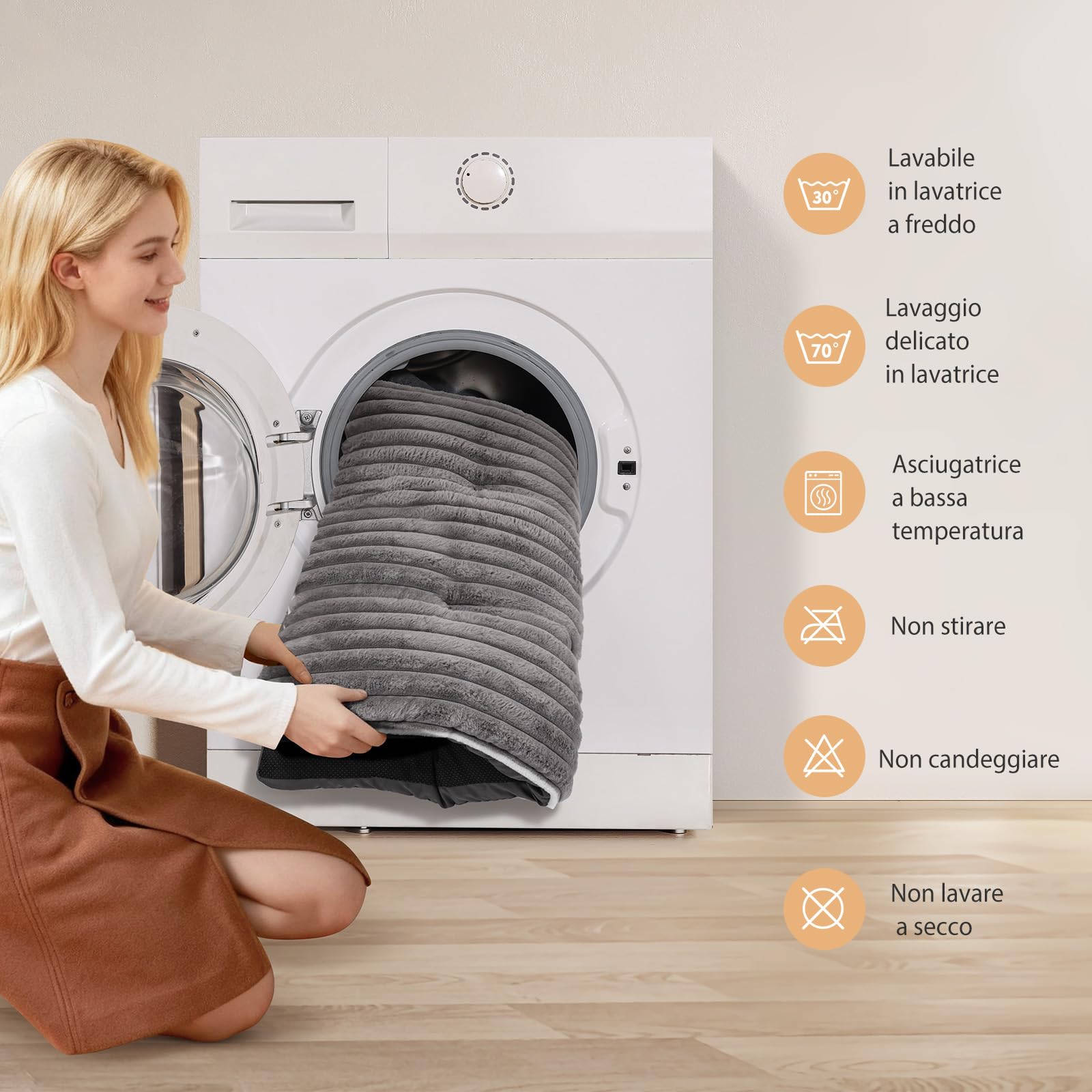 Cuccia Cane Grande: Letto per Cani Lavabile – (106 x 70 x 7 cm) | Tessuto in Morbido Peluche – Base Antiscivolo – Ideale per il soggiorno, la gabbia, il bagagliaio dell'auto Grigio