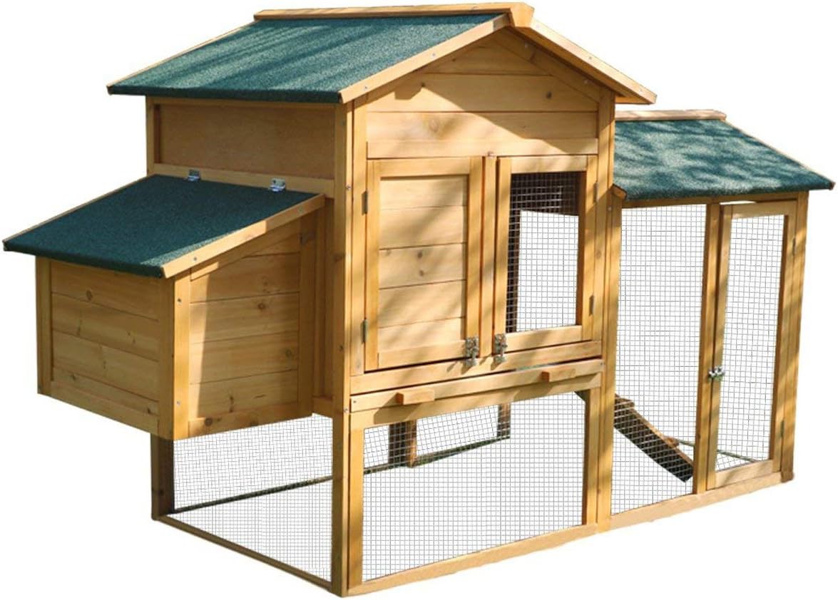 Chicken Coop Large Wooden Bunny Rabbit Hutch Hen Quail Pet Cage for Winter and Windy Backyard Outdoor with Nesting Box and Run Cage