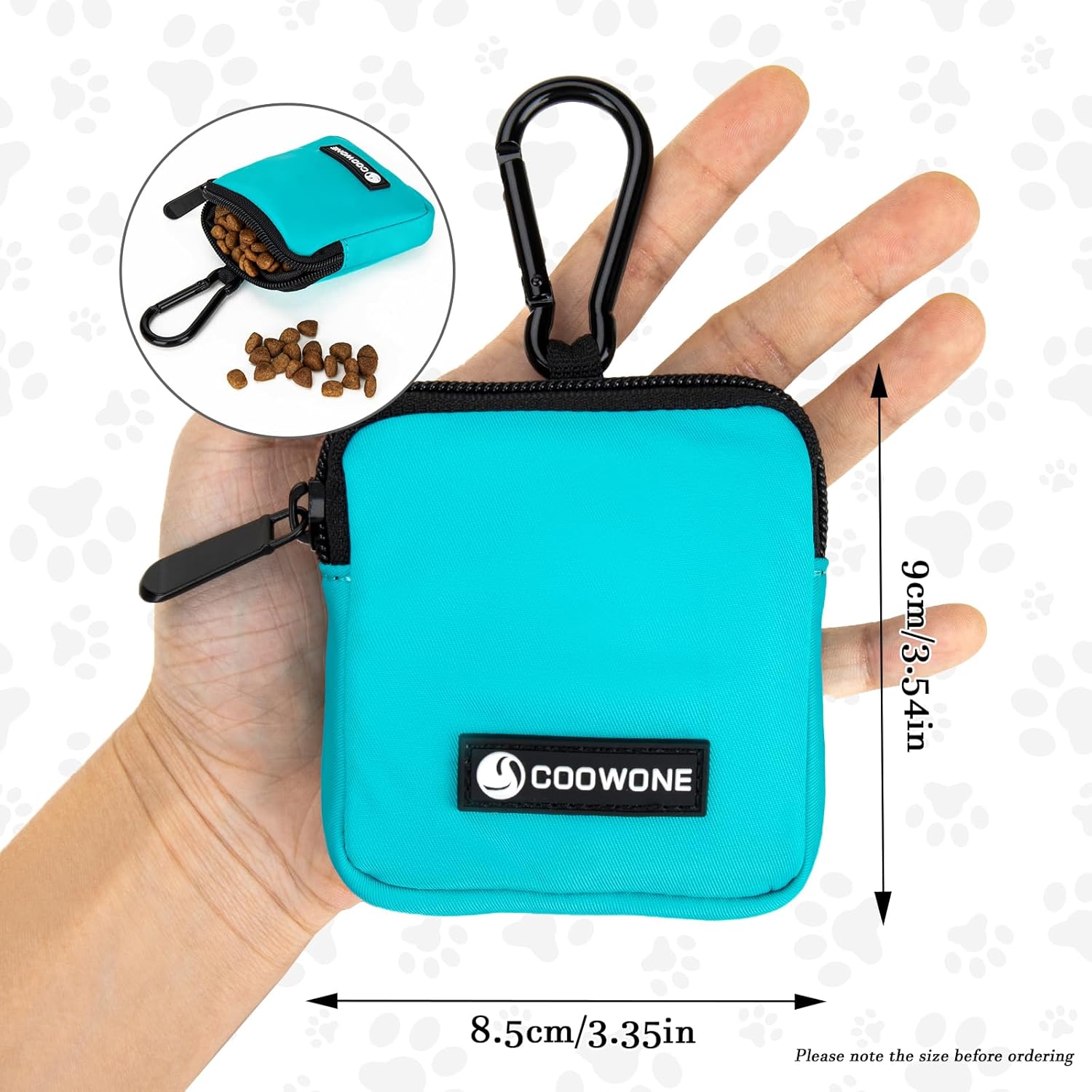 COOWONE Dog Treat Pouch Pocket Sized Pet Puppy Training Pouch for Dog Training Behavior Aids, Waterproof Nylon Fabric Dog Poop Bag Holder, Hands Free Dog Walking Bag with Metal Carabiner(Lake Green) - Image 4
