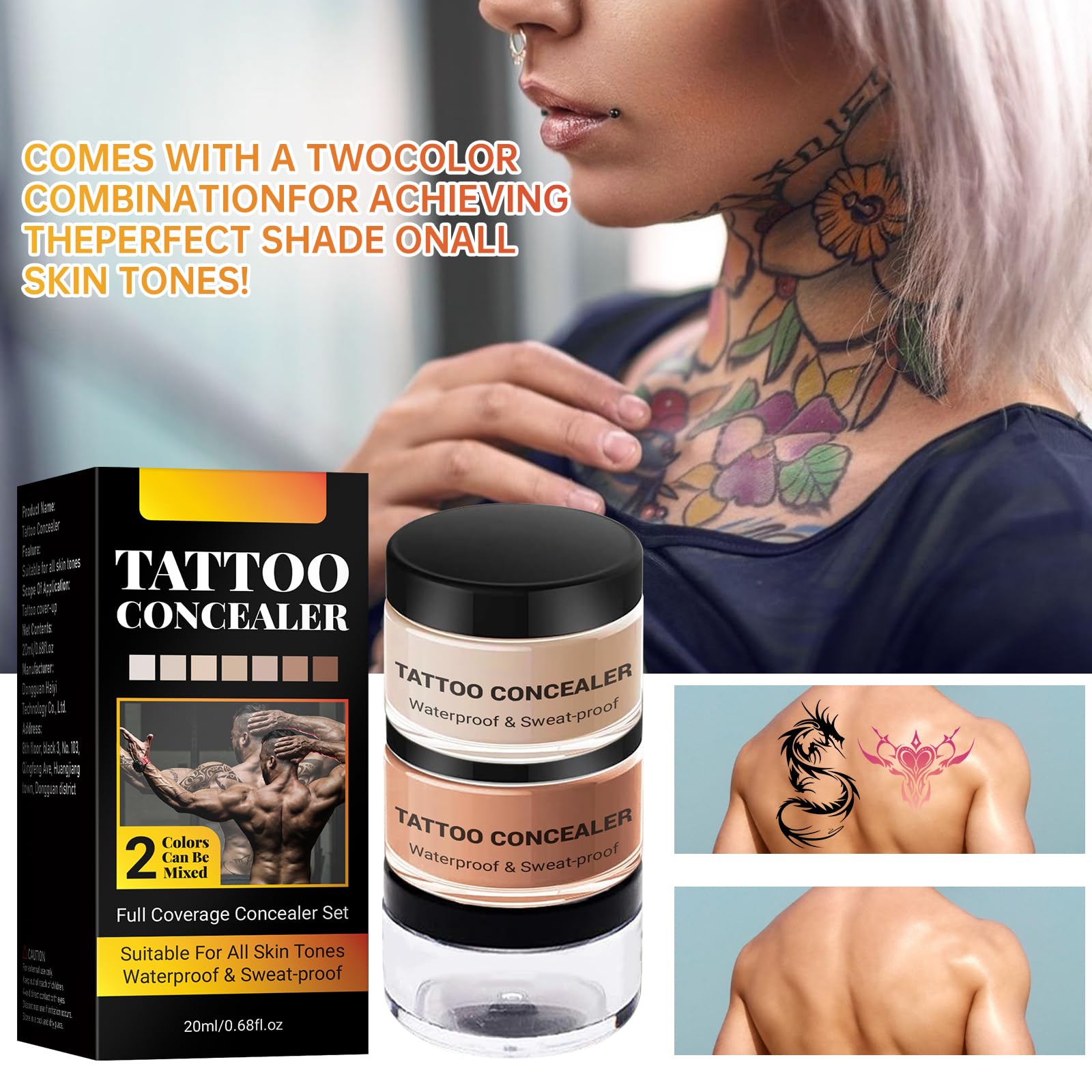 Tattoo Cover Up Makeup Tattoo Concealer, Waterproof Full Coverage Body Makeup for Scars Blemishes & Tattoos - Image 3