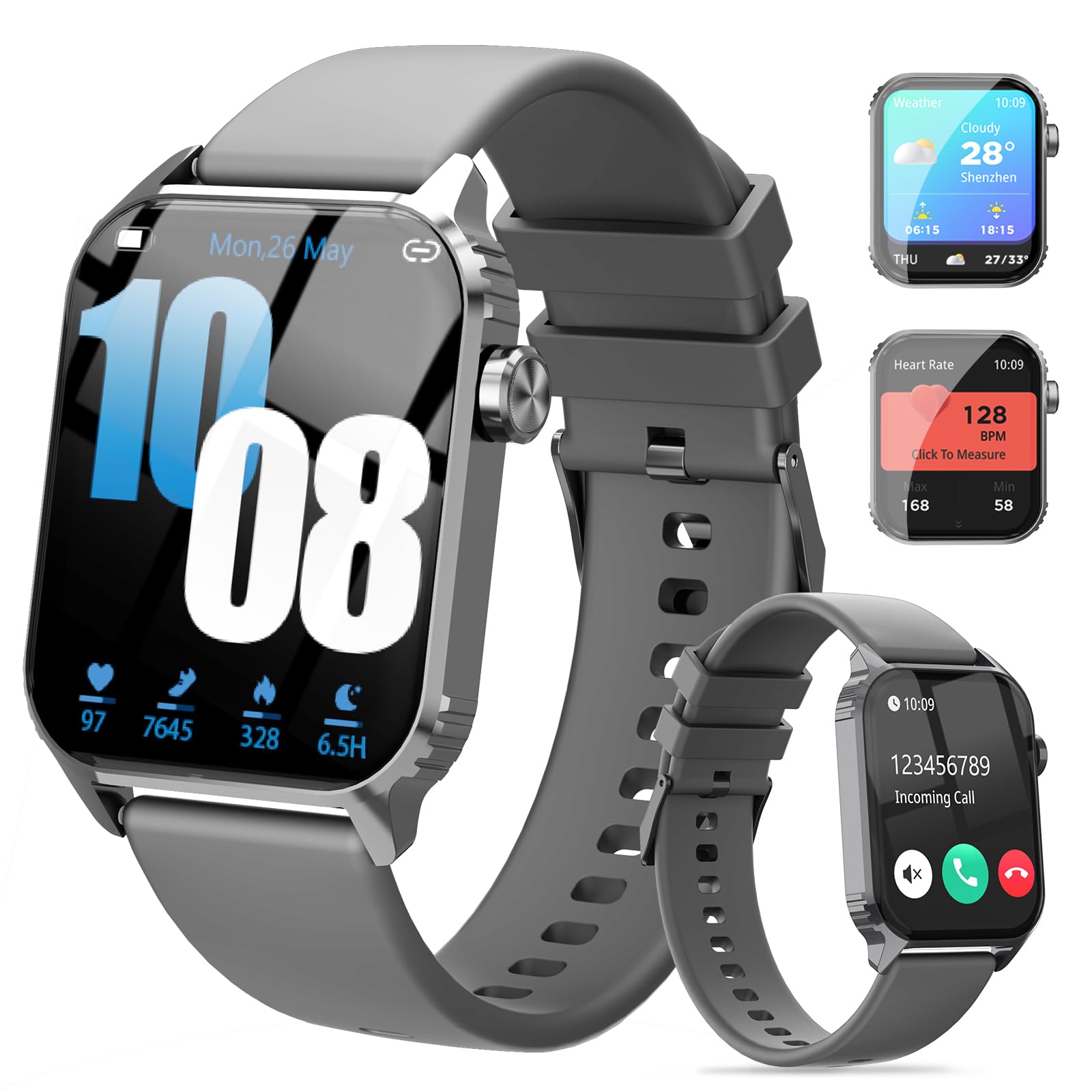 Smart Watch for Men, 120+ Sports Modes Smartwatch with 1.83" HD Touchsreen, Sleep Monitor, IP67 Waterproof, Bluetooth Call & Music Control Fitness Watch for iPhone/Android (Gray)