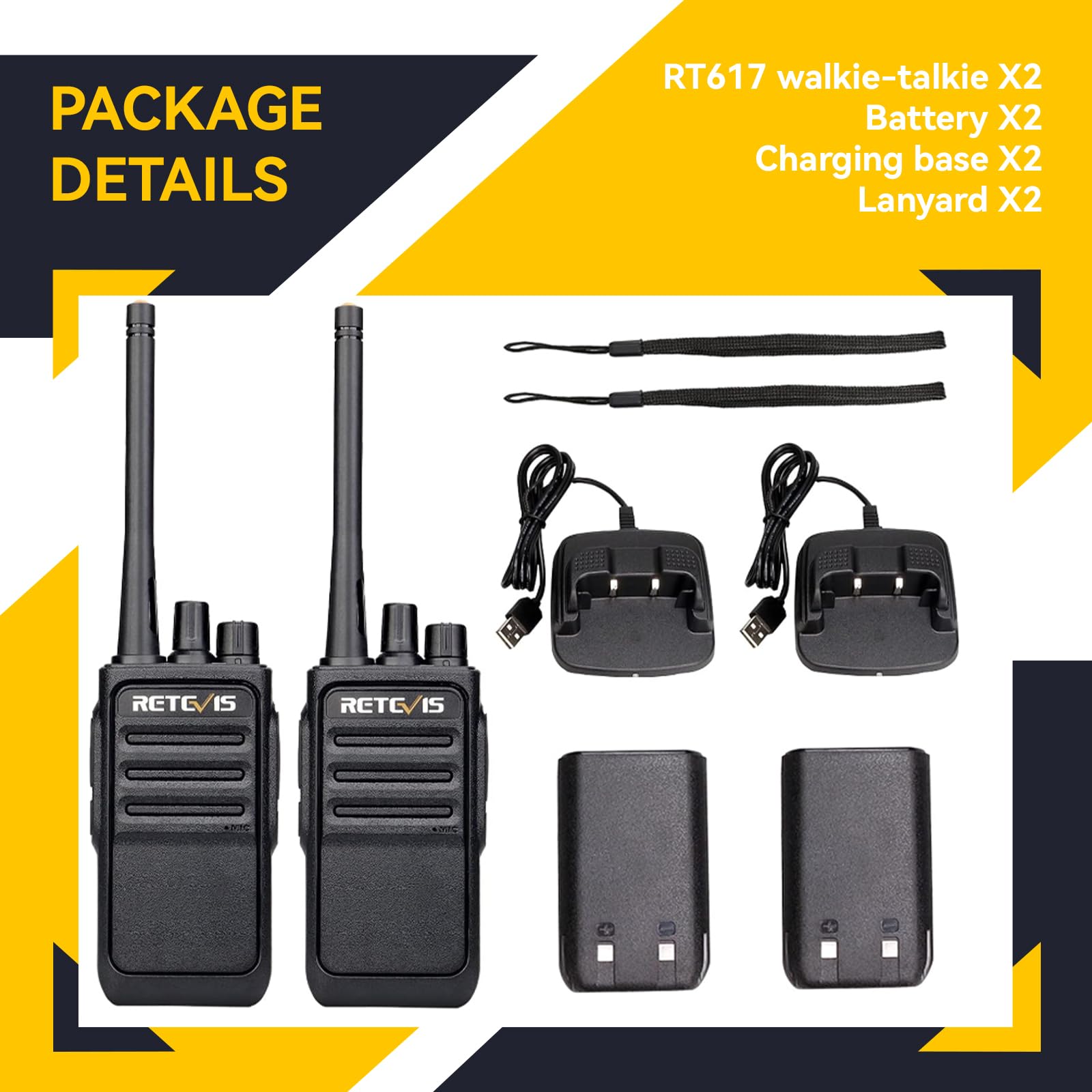Retevis RT617 Walkie Talkie, 16 Kanałów Krótkofalówki, 1200 mAh, VOX, Mikrofon Niemagnetyczny, Radio Pmr Bez Licencji, Akumulator, Podróż, Przygoda Na Świeżym Powietrzu(1 Para, Czarny)