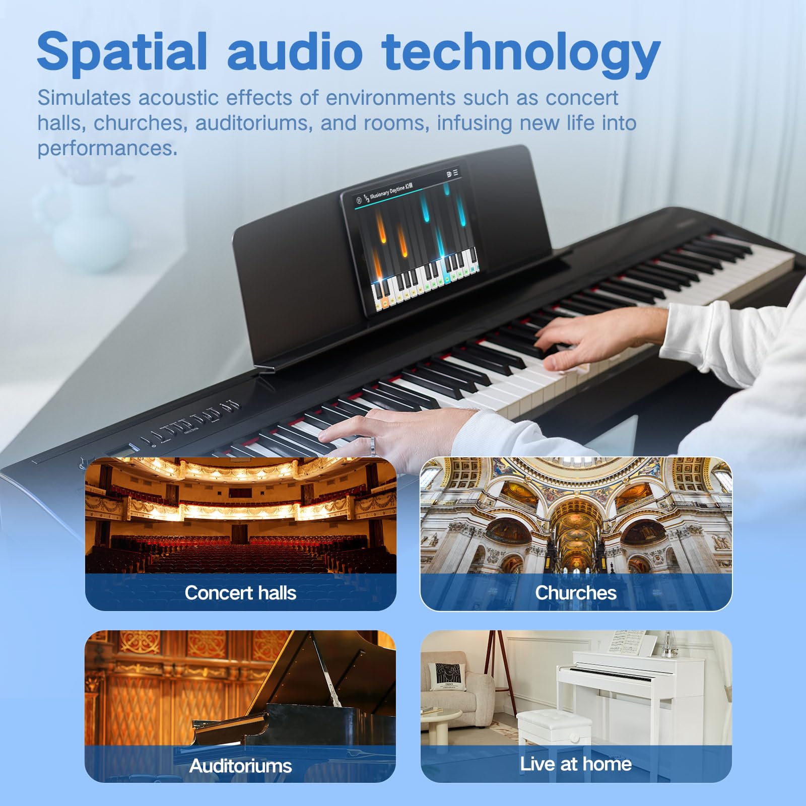 E Piano 88 Tasten Hammermechanik：TERENCE Digitalpiano P50 88-Tasten 2x25W HiFi Lautsprecher & Spatial Audio Mobile Videoaufnahme Bluetooth MIDI Doppel-Tastatur Kopfhörer/Lautsprecher Unterstützung
