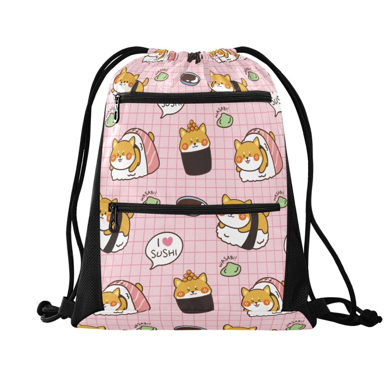 FRODOTGV Shiba Inu Sushi Wasabi Drawstring Backpack Water Resistant Bag for Swim Gym Sports, Drawstring Backpack for Men โ image 1