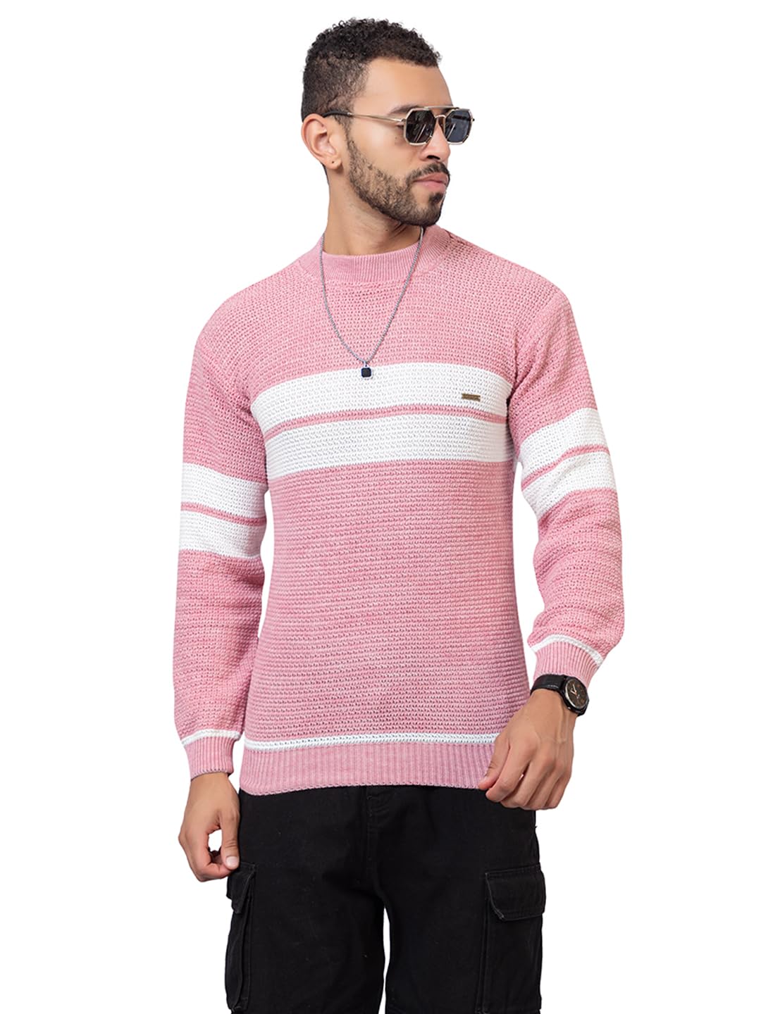 Men’s Full-Sleeve Striped Knit Wool Pullover Sweater | Classic Crew Neck Winterwear with Ribbed Cuffs & Hem | Soft Outfits for Office, Casual & Everyday-image-41