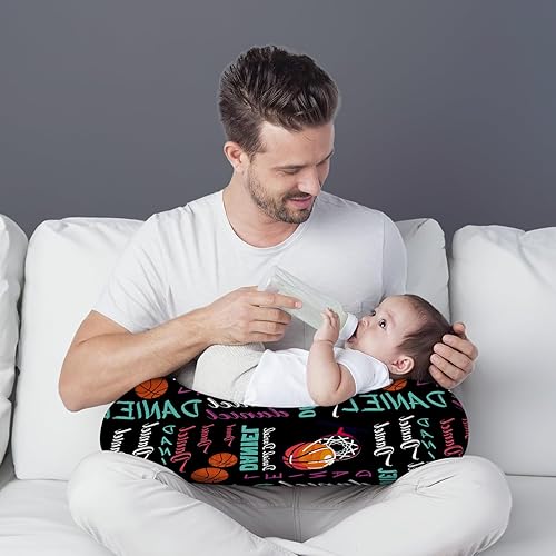 Miniatura 3 de Funda de almohada de lactancia para bebé, con nombre personalizado, tema de baloncesto, en forma de U, para alimentación con biberón, funda de