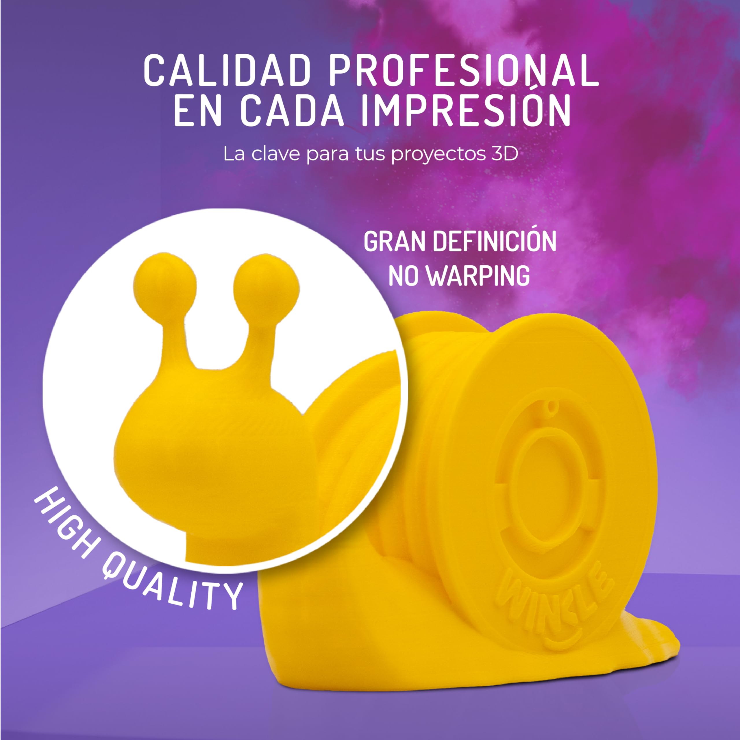 WINKLE Filamento PLA HD Amarillo Canario 1,75mm 300g Bobina Compatible Impresoras 3D