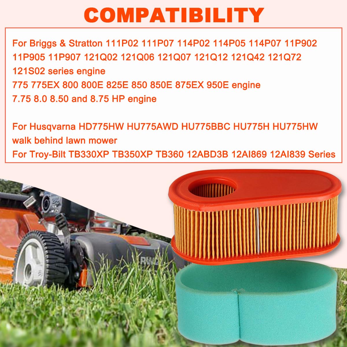 ZAMDOE 2 pezzi 795066 Sostituzione filtro aria per tosaerba 20199 20200 21199 21200 per motori BS 111P02 111P07 114P02 114P05 121Q12 121S02 con prefiltro 796254