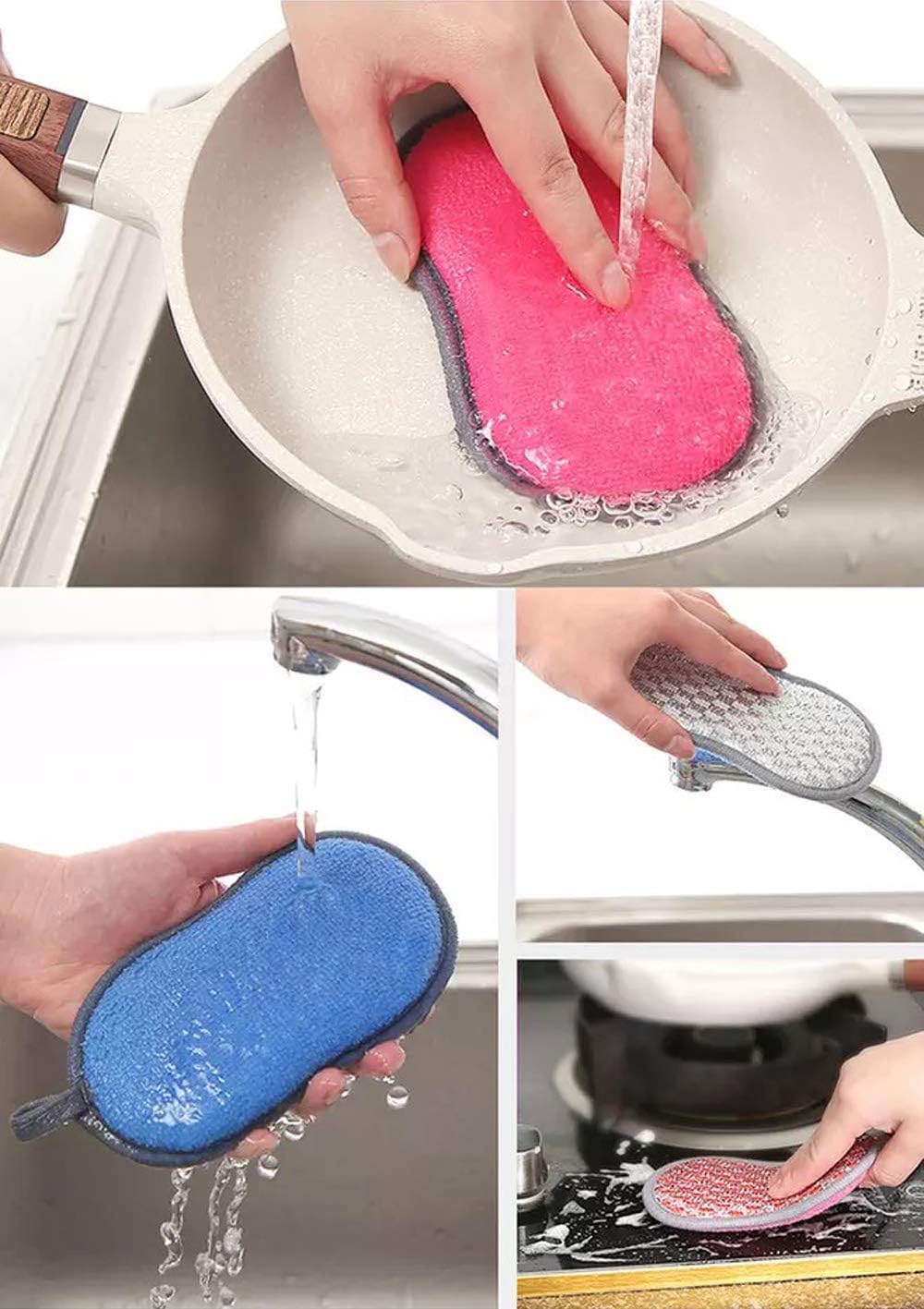 Multi-Purpose Scrub Sponges for Kitchen Scrub-it-Non-Scratch Double-Side Double-Effect Microfiber Sponge Along with Heavy Duty Scouring Power-Effortless Cleaning of Dishes Pots Pans Pack of 6 (Blue)