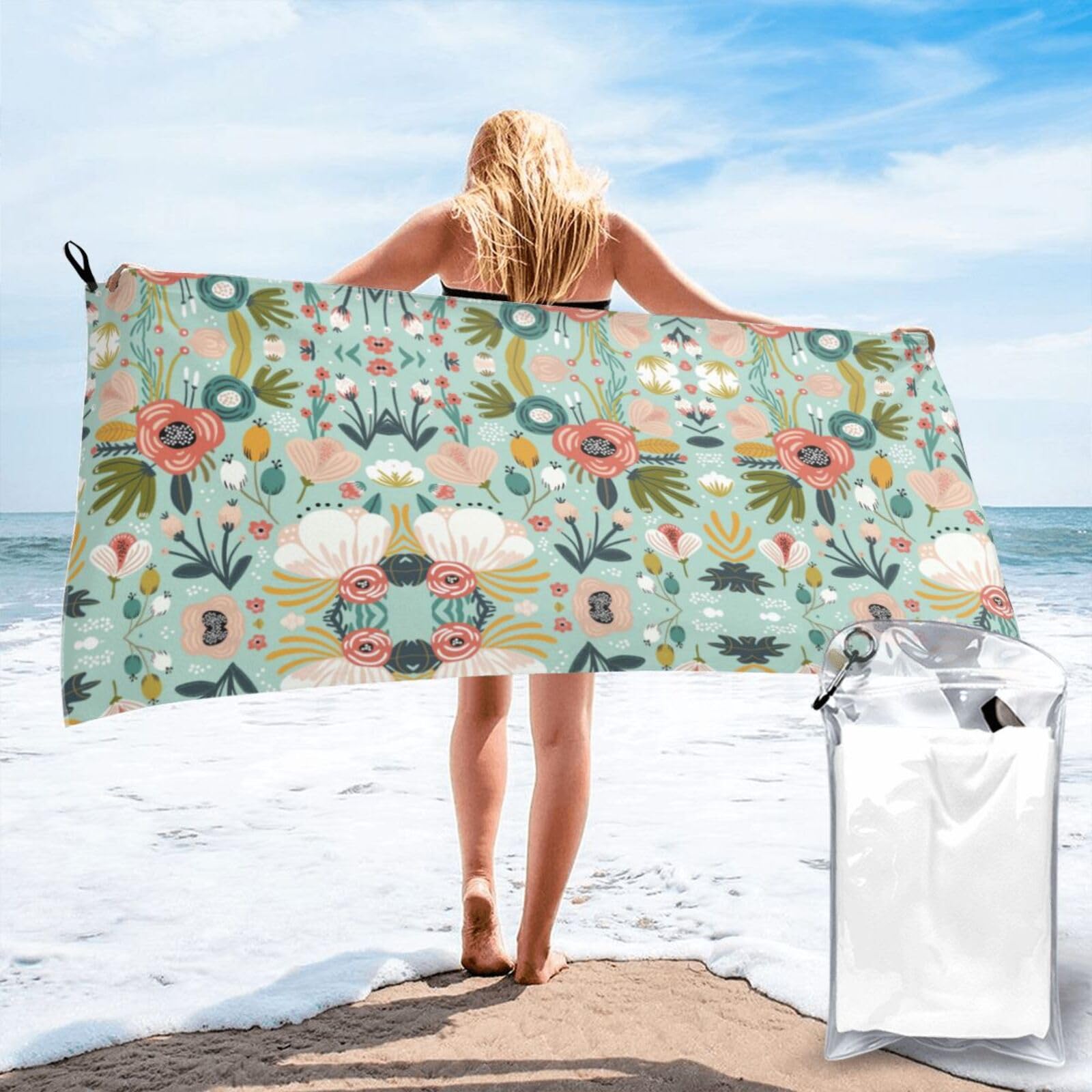 WYCZHY Flowers Print Beach Towel Soft Quick Dry For Spa Pool Gym Vacation Travelers Women Men Adults Sauna Gift