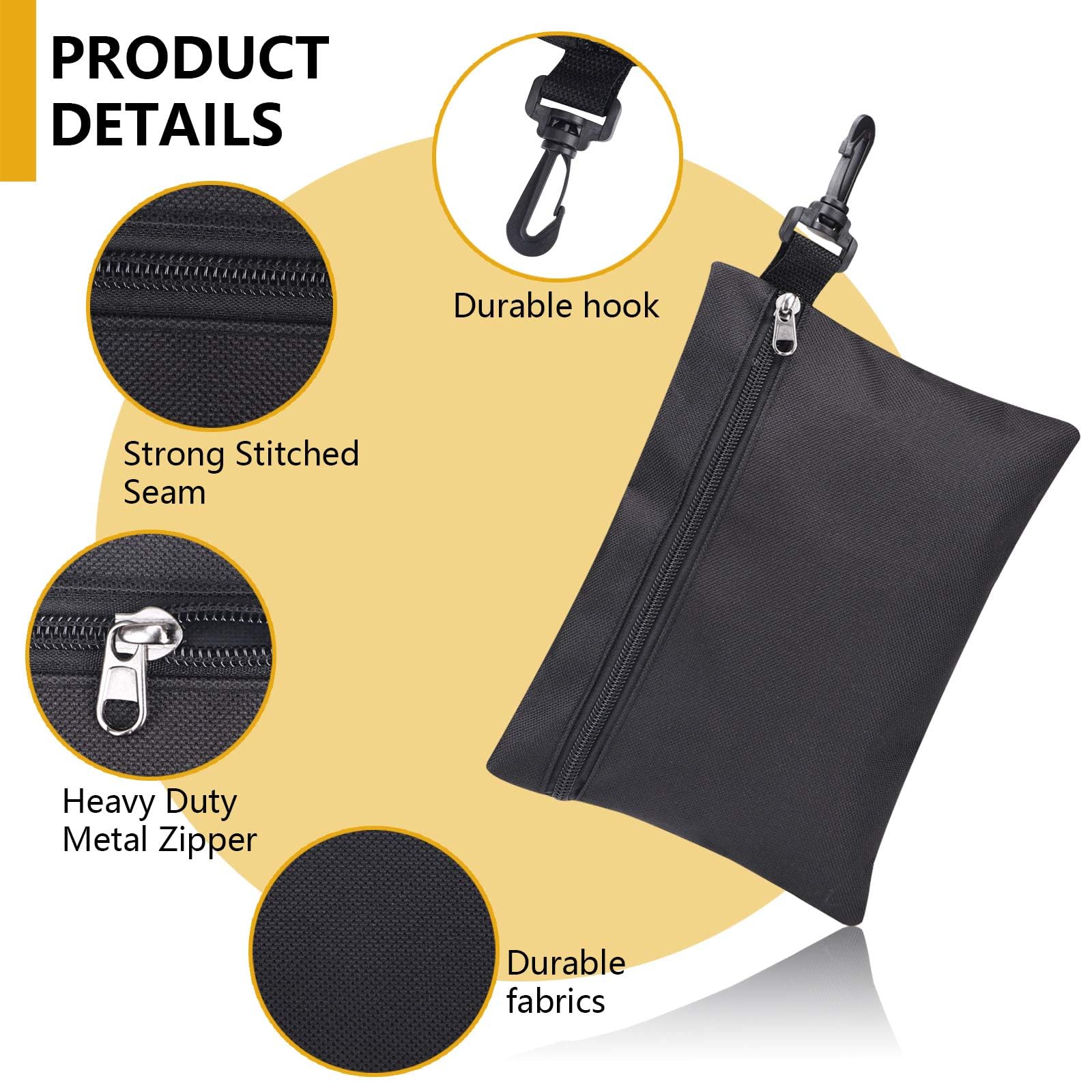 HFCOONY 3 Pack Tool Bags Canvas,Heavy Duty Tool Pouch,Small Tool Bag Pouch Zipper Bags,EDC Mini Tool Pouch Bag Organizer with Clip,Small Pouch Bags,Tool Pouches for Men/Car (Black) - Image 4
