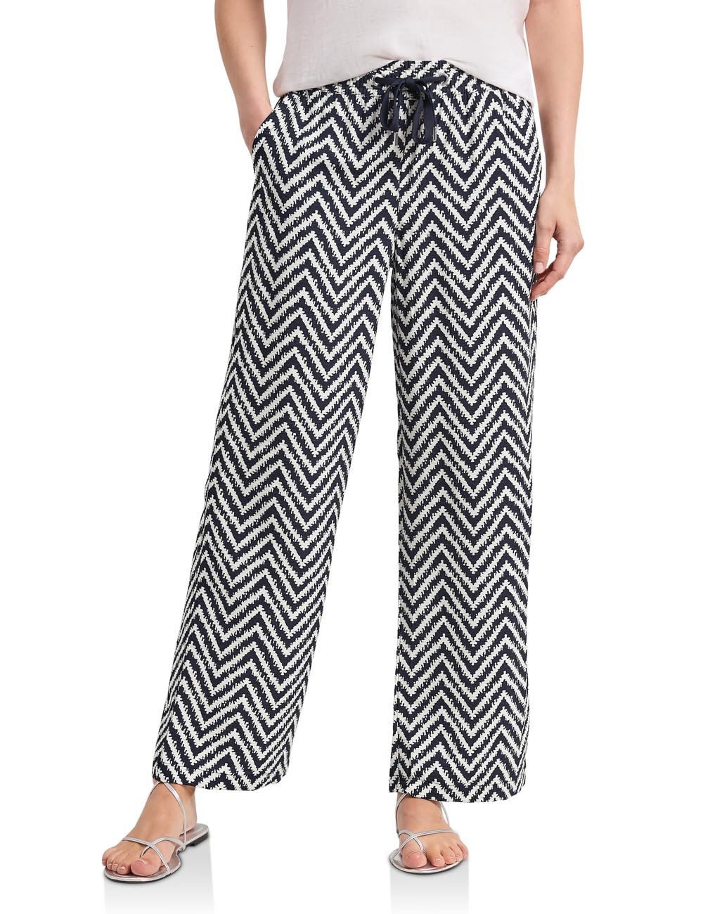 Street One High Waist Wide Leg Trousers in Loose Fit, Deep Blue, 46