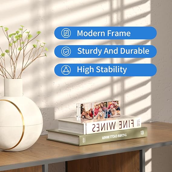 NIUBEE Photo Booth Acrylic 2x6 Picture Frame, Double Sided Mini Block Desktop Display