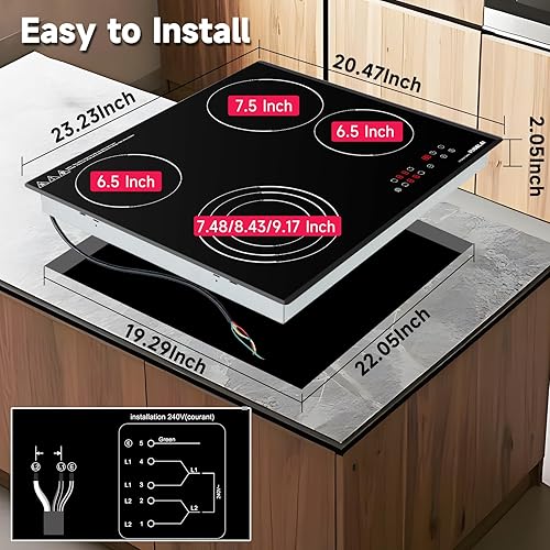 Miniatura 6 de Estufa eléctrica de 24 pulgadas, 4 quemadores, 6500 W, 24 pulgadas, estufa eléctrica de cerámica con bloqueo para niños y seguridad automática,