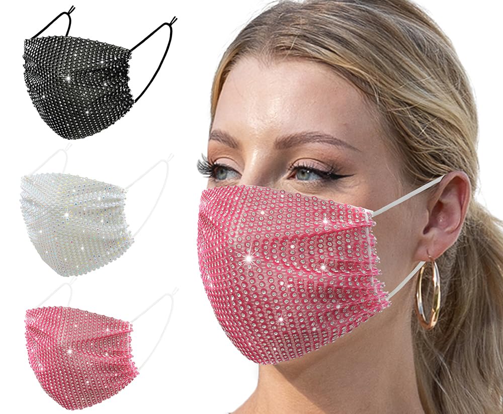 Auriviz 3 Pcs Multi Color Halloween Costumes Suitable for Teenage Girls Cute Accessories for Young Women and Children in 2026 Christmas Birthday Party Sparkling Mesh Mask Nightclub Facial Coverings