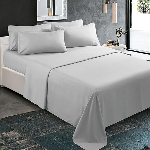 Miniatura 10 de Juego de sábanas de 100% algodón de 800 hilos súper suaves, transpirables y de tejido satinado (1 sábana encimera, 1 sábana bajera y 4 fundas de