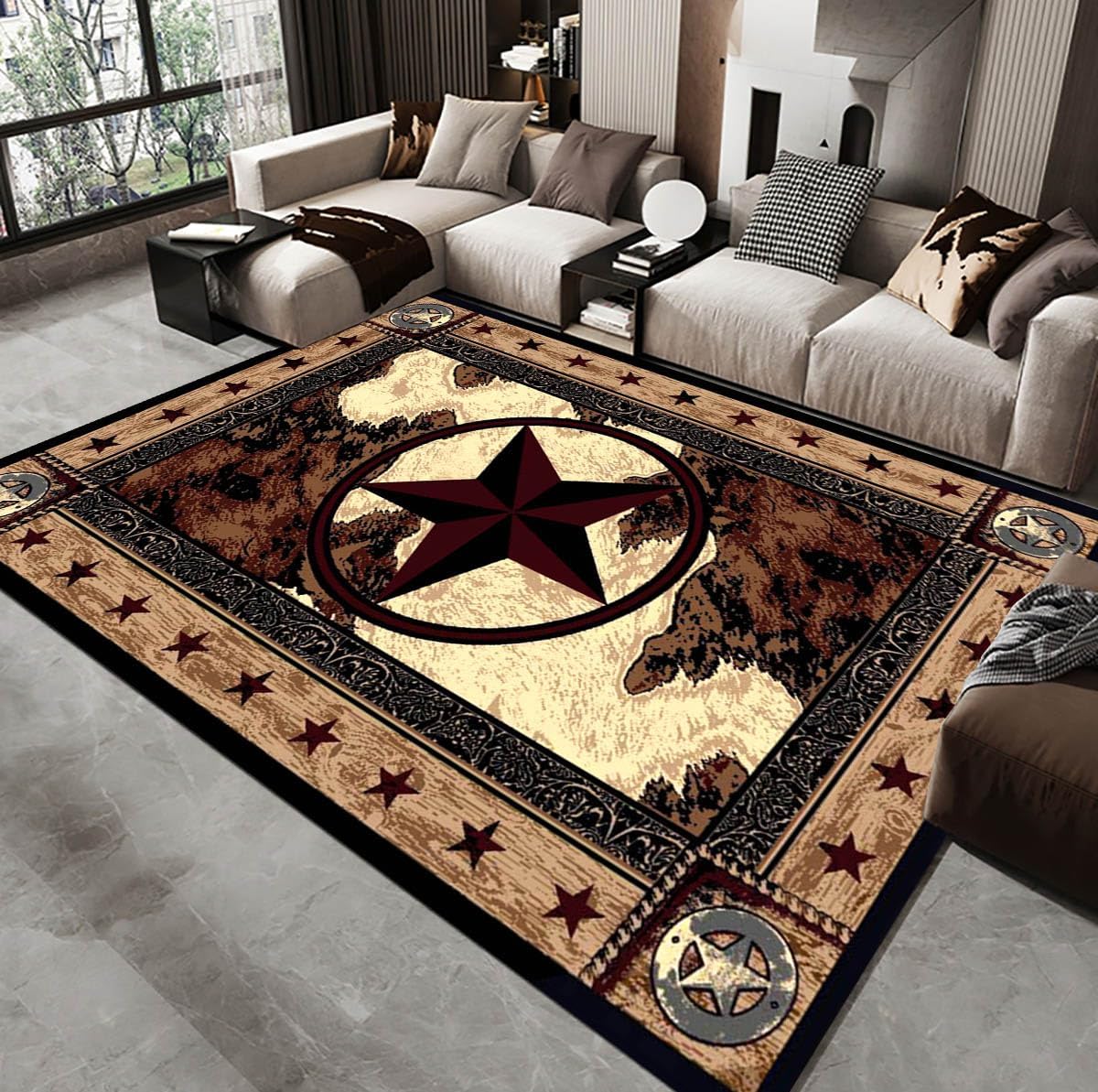 Vintage Rustic Western Texas Star Modern Area Rugs Country Carpet Non-Slip Floor Mat Doormats Runner for Living Room Bedroom 5'x7' - Image 2