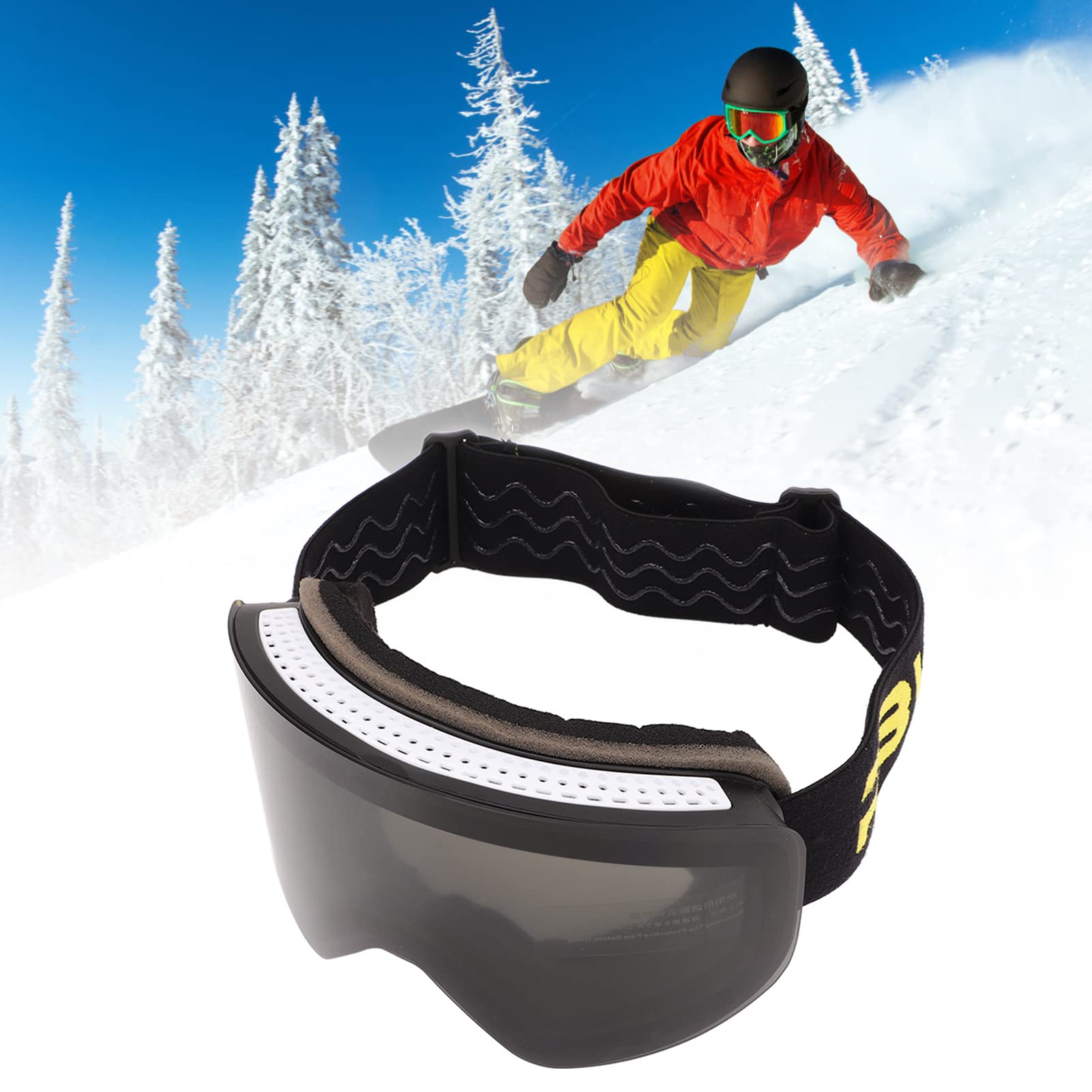 Skibrille, atmungsaktive Ersatzgläser, Antibeschlagbeschichtung, Skibrille, verstellbares Skating-Kopfband (Schwarze Linse)
