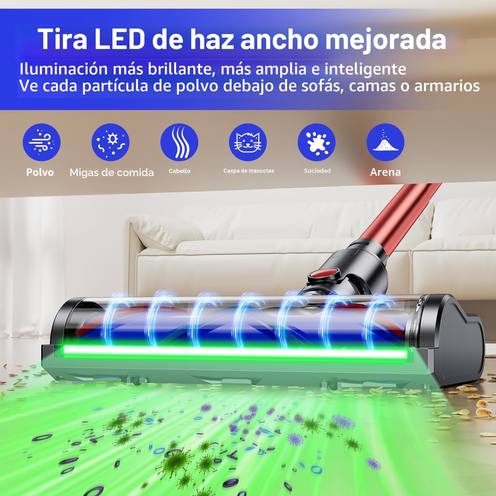 Cepillo eléctrico compatible con Dyson V6 Animal, V6 Fluffy, DC58, DC59, DC61, DC62, DC74, accesorio para cepillo turbo con sujetador rápido para suelos duros y alfombras con luces LED, accesorio para