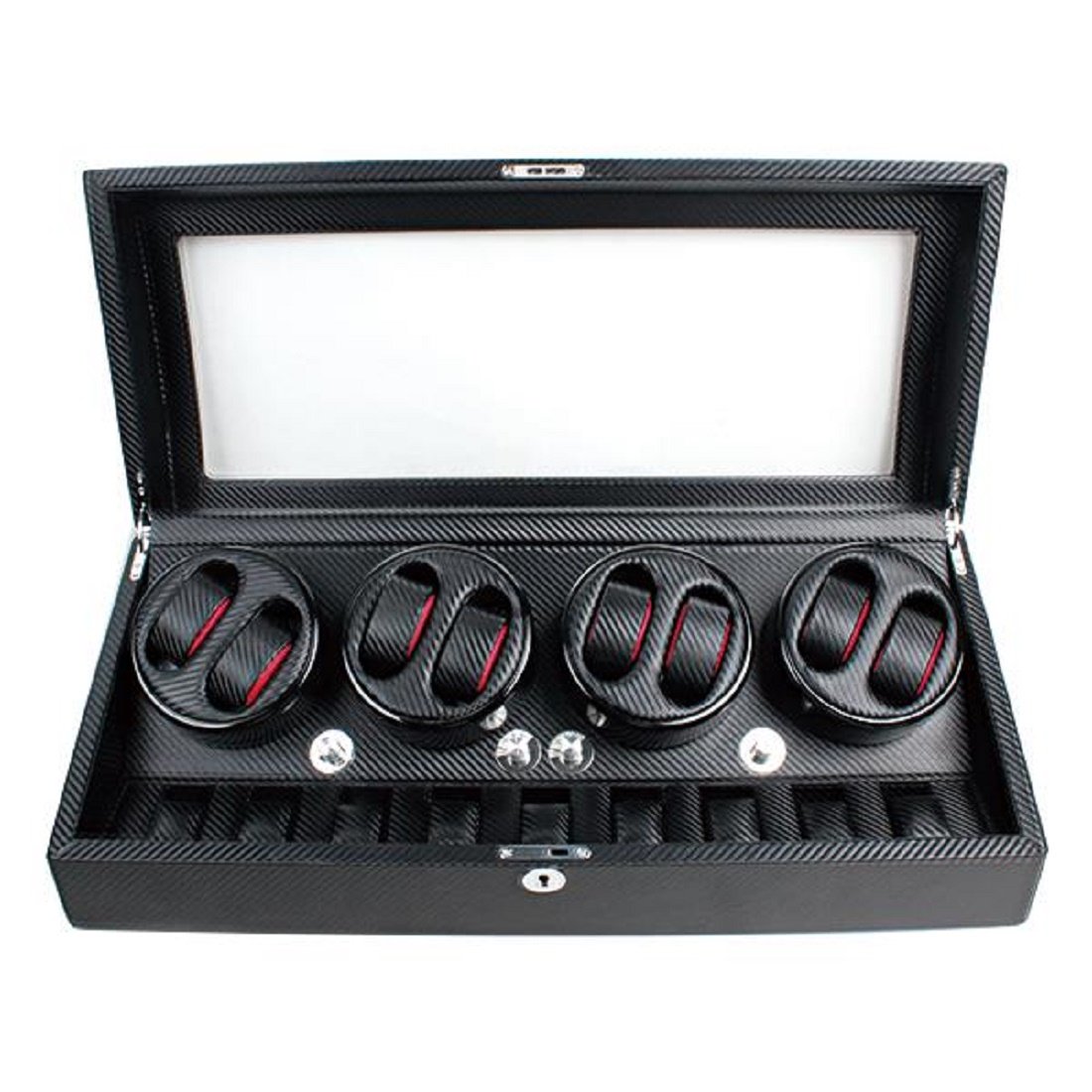Medetai Automatic Movement Analogue- 8+9 Digital Watch Winder Display Box Case with Safelty Lock and Key (Full Carbon) (B07TV4FQZ4) Amazon Price History, Amazon Price Tracker