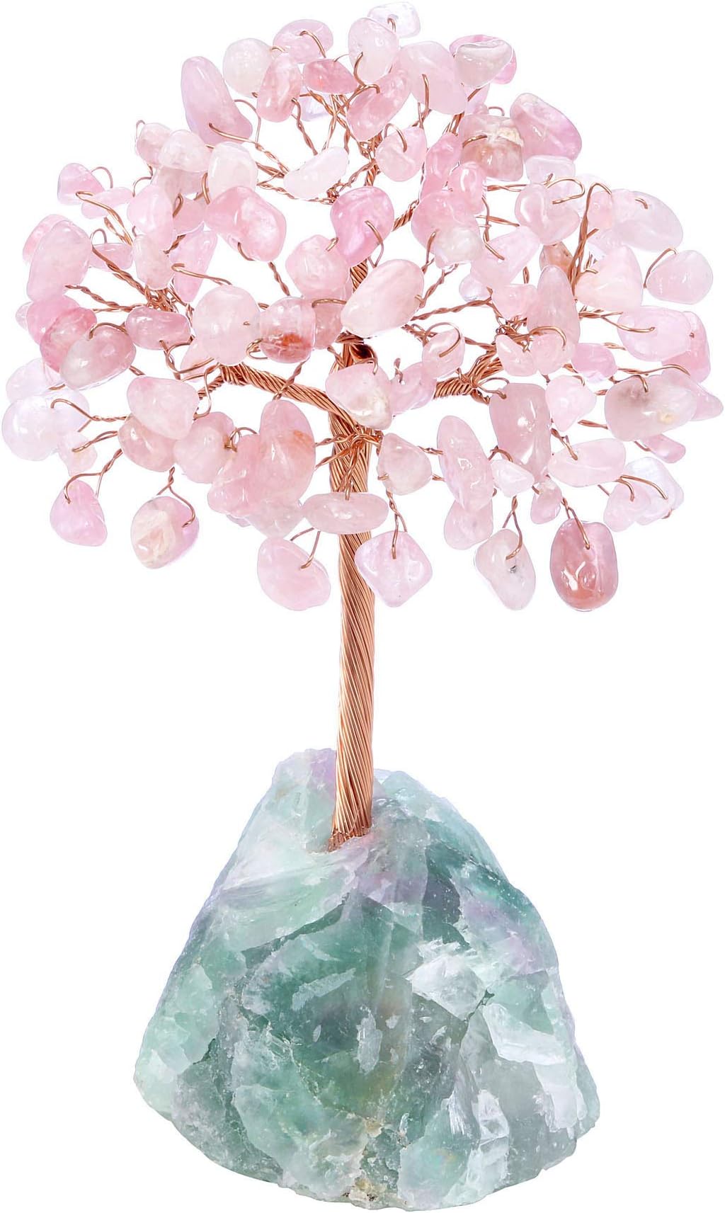 CrystalTears Rose Quartz Crystal Tree Reiki Healing Crystals Gemstone Money Trees with Fluorite Crystals Stone Base Feng Shui Crystal Ornament for Home Decor Good Luck 4.7"-5.1"
