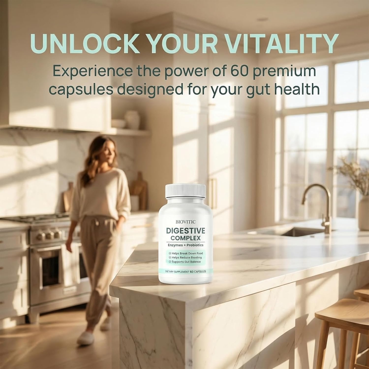 Biovitic Digestive Complex, Biovitic Digestive Enzymes Capsules for Gut Healh, Enzymes Supplement with Lipase, Amylase and Bromelain, 60 Capsules (1)