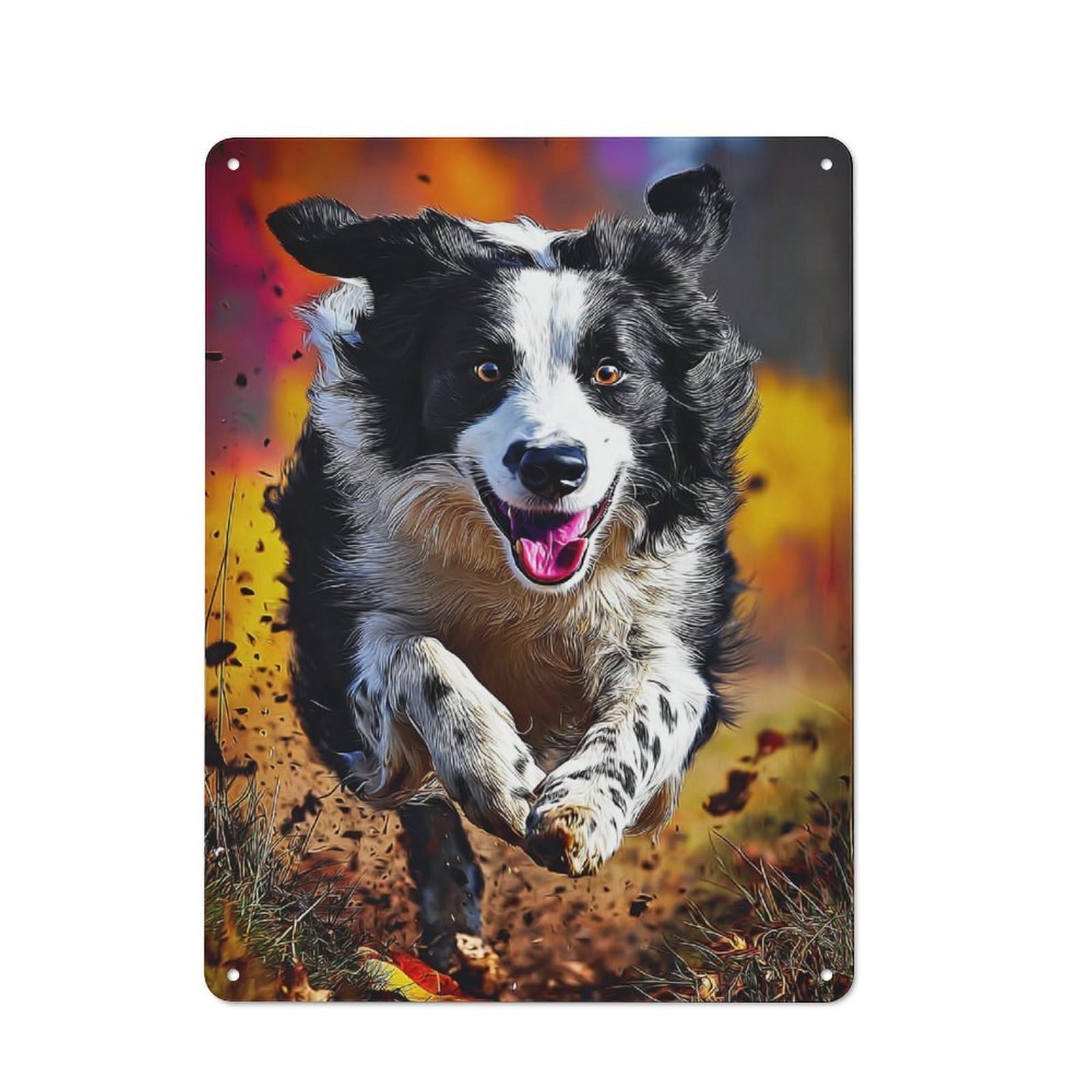 Junmoney Happy Dog In Autumn Field Retro Metal Sign 40X30cm, Classic Pub Decor For Cafe, Pub, Workshop Or Home Bar, For Casual British Interiors