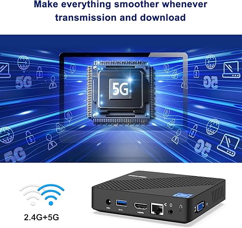 Miniatura 5 de Mini PC Celeron N4020 (hasta 2.8 GHz), DDR4 4 GB/64 GB eMMC Mini PC sin ventilador UHD 4k@60Hz, mini computadora compatible con HDMI y VGA, USB3.0,