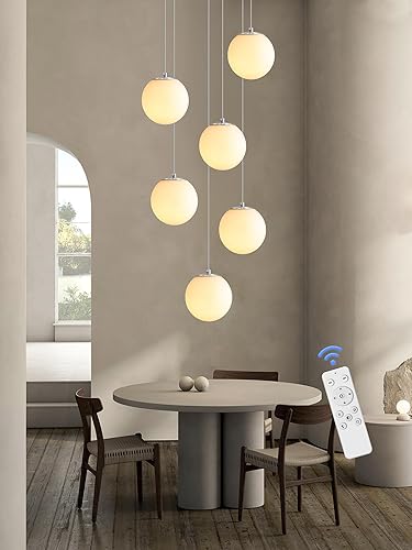 Miniatura 118 de Escalera LED de 10 luces LED moderna con globo de cristal, lámpara colgante grande para techos altos, accesorios de iluminación de entrada, villas y