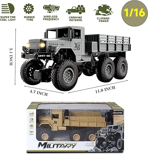 Miniatura 2 de Camión militar a control remoto de juguete para niños de 4 a 12 años, 4WD escala 116, control remoto, rastreador del ejército, juguete de transporte