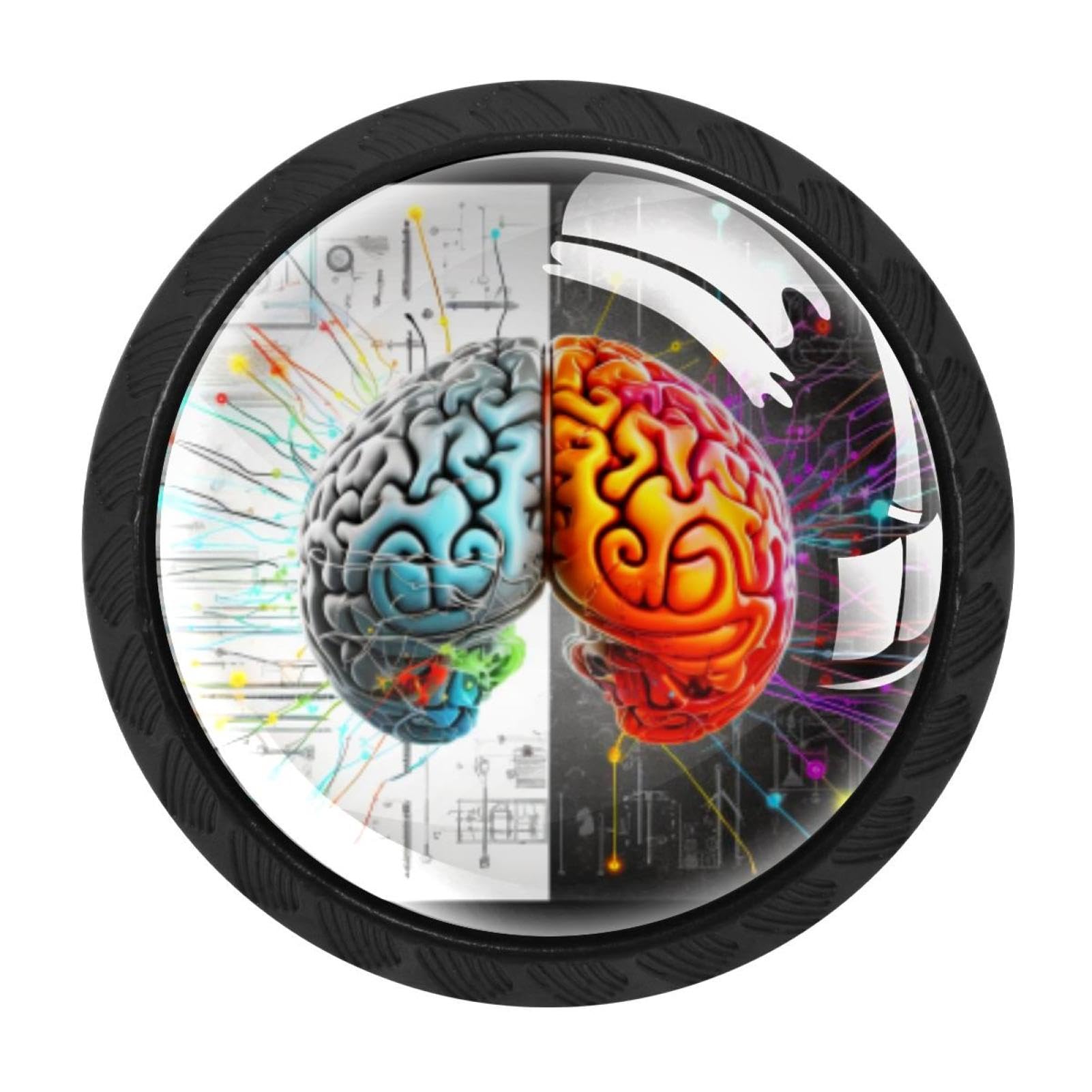 Chenzzzz Multicolored 19 4 Pack Black Mathematical Engineering Brain Drawer Knobs, Cabinet Knobs Round Glass Knobs For Kitchen Cabinet Hardware Bathroom 35Mm