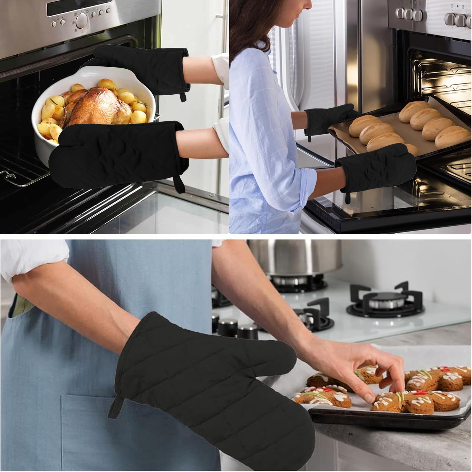 Maniques Anti-dérapantes Ensemble 4 Pièces Gants De Four Et Maniques Imprimé Bois Marron - Résistant à La Chaleur, Antidérapant - Pour Cuisine Et BBQ
