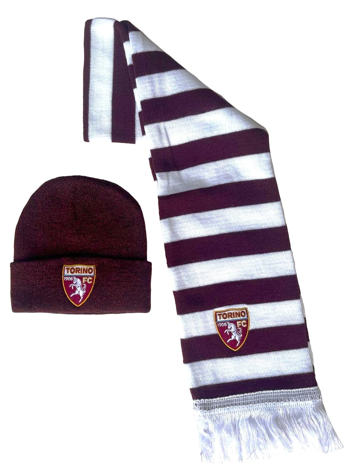 Set Torino Sciarpa + Cuffia Ufficiale Kit per Tifoso Granata Toro Calcio Ricamato Invernale Tubolare Berretto Cappello Cappellino in acrilico SETTRRICUFGR