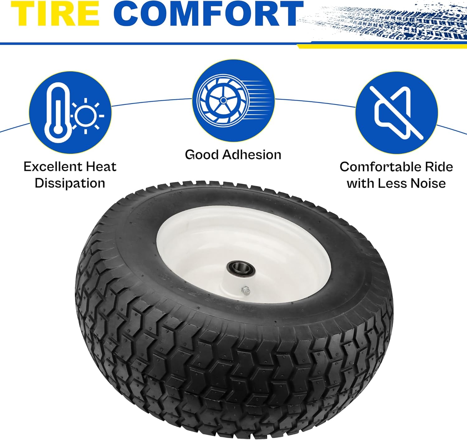 2 PCS 16x6.50-8 Lawn Mower Tires and Rim - 16x6.5-8 Tractor Turf Tire Replacement for Craftsman/John Deere Riding Lawn Mowers/Tractors, with 3/4 Bearings and 3 Offset Hub,4 Ply Tubeless - Vypart