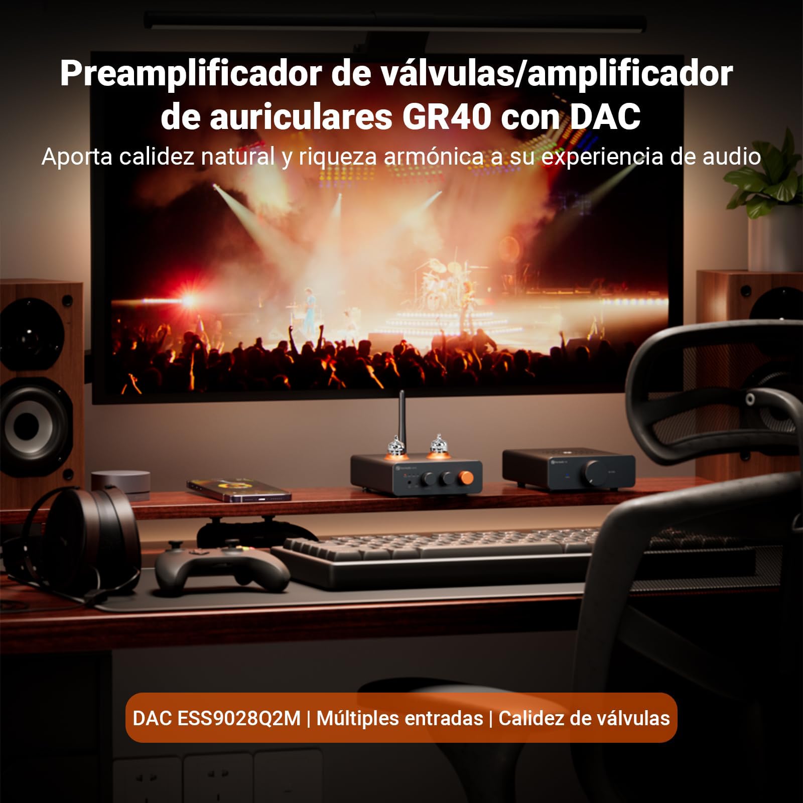 Fosi Audio GR40 Preamplificador de Tubo con DAC, Amplificador de Auriculares Estéreo de 3,5 mm, Audio Doméstico para Altavoces/Auriculares Activos, Preamplificador con Bluetooth y USB/Opt/Coax